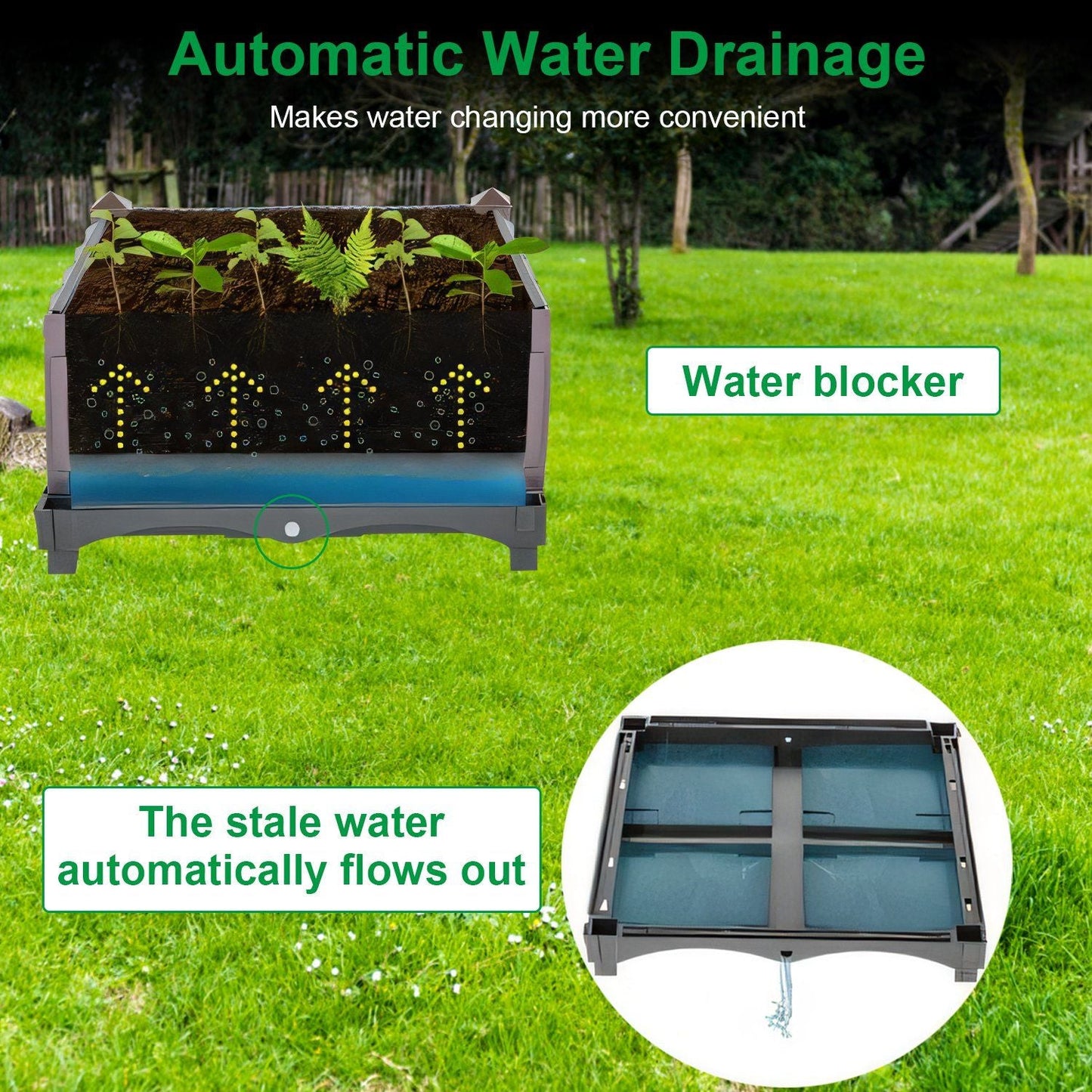 Raised Garden Bed with Self-watering System Rectangle Garden Planter for Garden Patio Balcony Elevated Planter Box for Flowers Vegetables Herbs