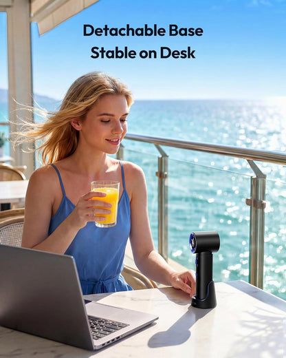 Portable Handheld Turbo Fan, 100 Gear High Speed, Up to 12H Rechargeable Personal Fan with Digital Display, Detachable Base & Lanyard, Small Travel Essentials Cooling Gifts for Women Men