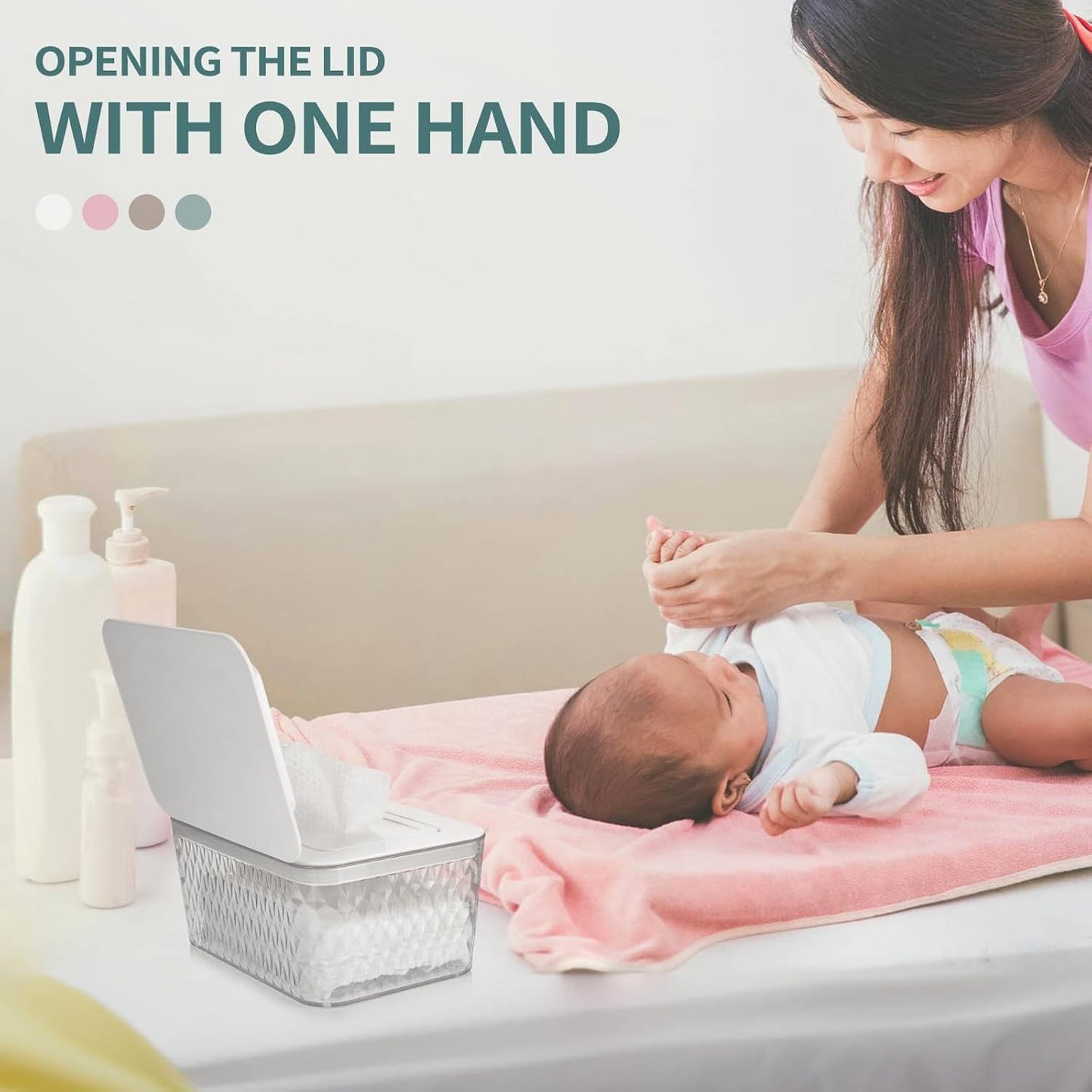 Wipes Dispenser, One-Handed Operation Wipe Holder for Baby & Adult, Seal-Designed Wipes Container for Bathroom Keep Diaper Wipes Fresh