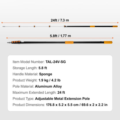 Telescoping Pole, 6 to 24 FT Pole, Extension Multi-Purpose Pole, Sturdy Aluminum Alloy Paint Extendable Pole with Flip-Lock Design, Telescopic Pole for Painting, Dusting and Cleaning