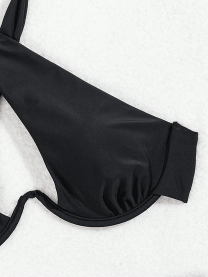 Women's black sexy  two-piece quick-dry fabric bikini swimwear