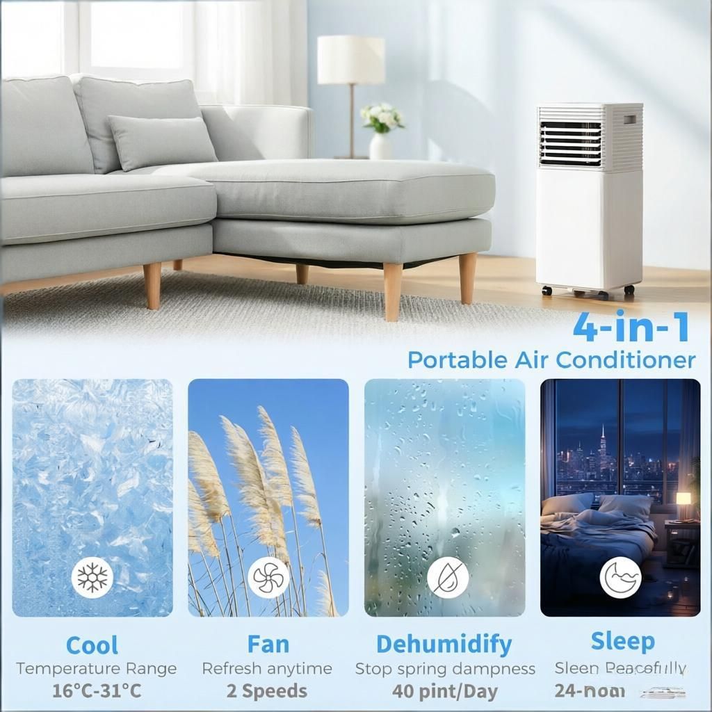 White 10000 BTU Mobile Air Conditioner with Remote Control 24H Timer LED Display for Cooling And Dehumidifying