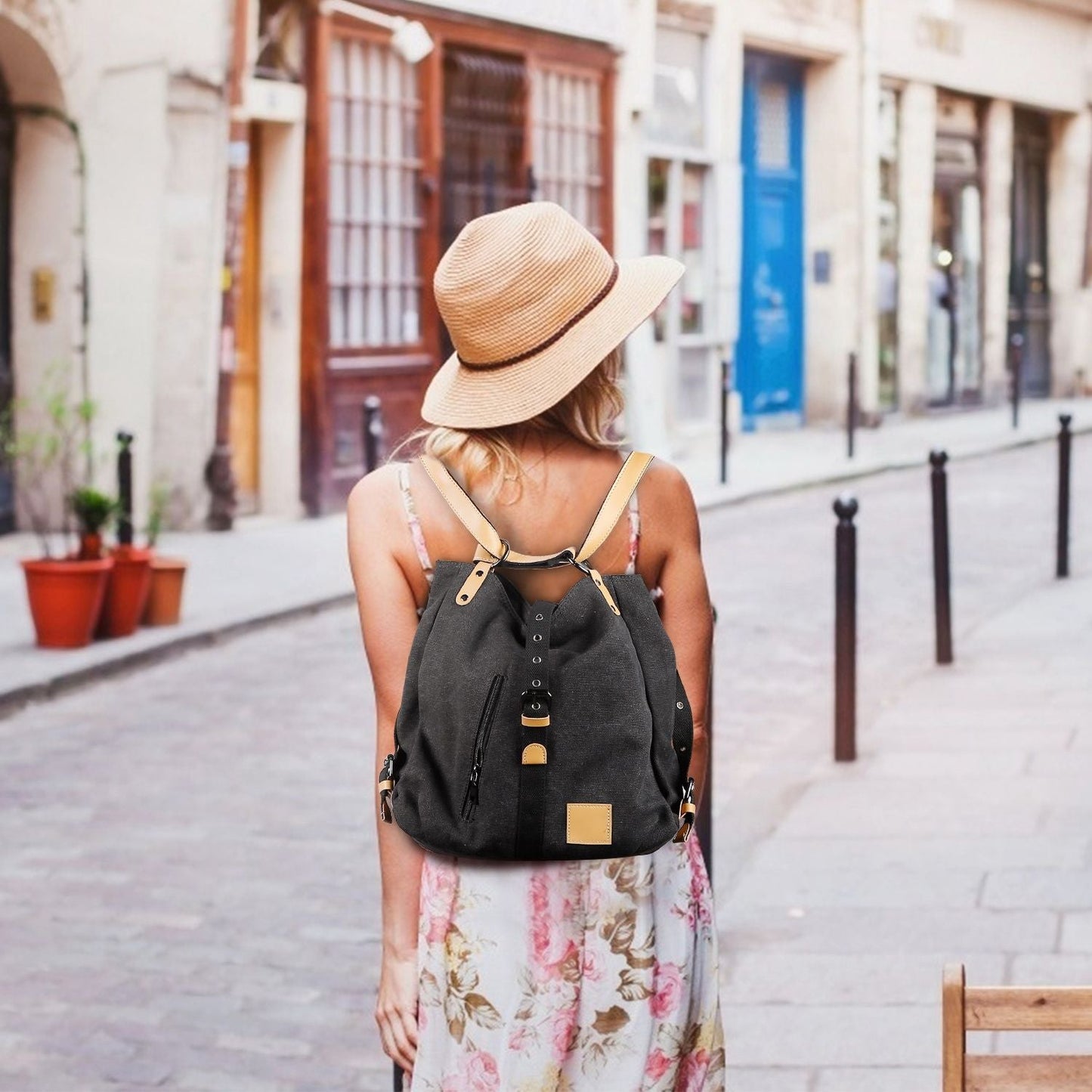 Ladies Canvas Tote Bag Multifunctional Purse Handbag Adjustable Shoulder Rucksack Convertible Backpack Wear-Resistant Dirt-Proof For Women School Office Travel