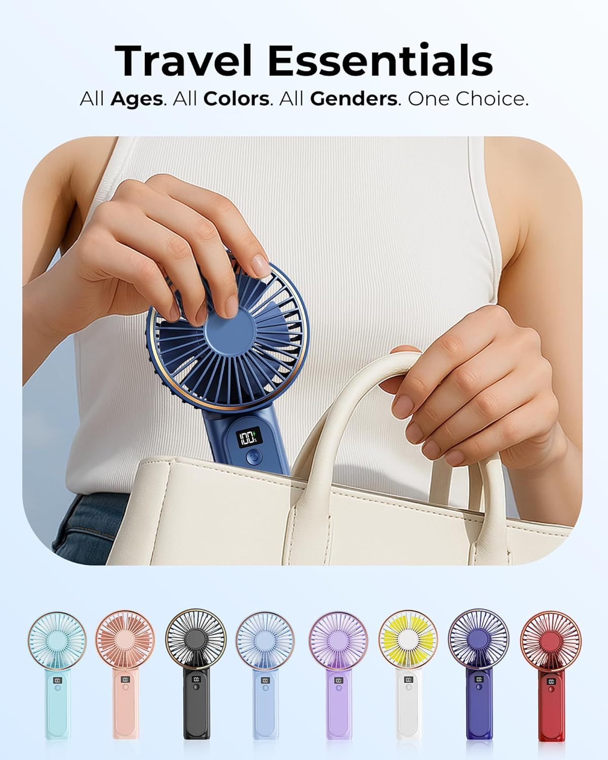 Portable Handheld Fan, Portable Fan Rechargeable, 4000mAh, 180° Adjustable, 6 Speed Wind, Display Electricity in Real Time, USB Rechargeable Foldable F an, Quiet Personal Fan as Power Bank