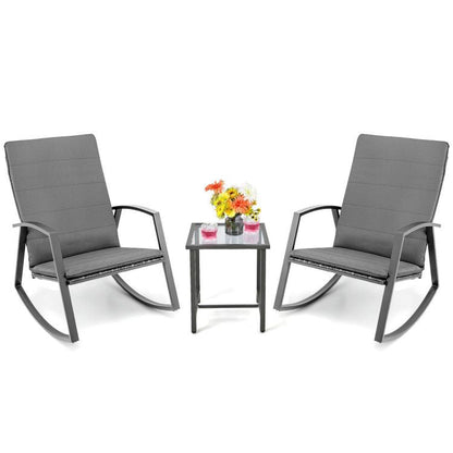 3 Pieces Patio Rattan Rocking Furniture Set