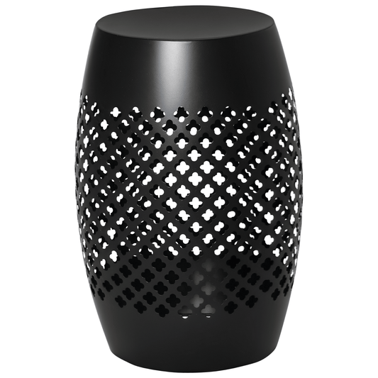 12.5" Steel Outdoor Side Table, Round Hollow Drum Patio End Table, Accent Table for Indoor and Outdoor, Black