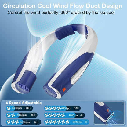 Neck Fan, 6 Speeds Adjustable Portable Personal Fan Rechargeable, Faster Cooling Wearable Fan, Ultra Quiet for Home, Office, Travel, Outdoor