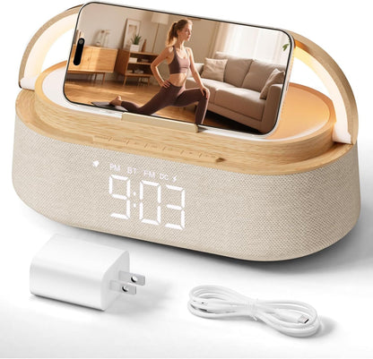 Bluetooth Speaker with Wireless Charge FM Radio 2500mAh Battery, LED Night Light Suitable for Home,Bedroom,Office,Gifts
