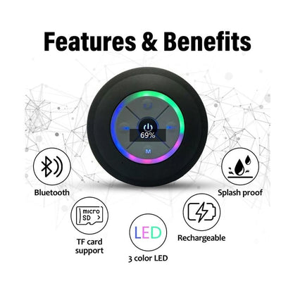 Waterproof Bluetooth Shower Speaker - USB Rechargeable, with Suction Cup Mount, Wireless Bathroom Speaker featuring Clear Audio and Easy Button Control (Black)