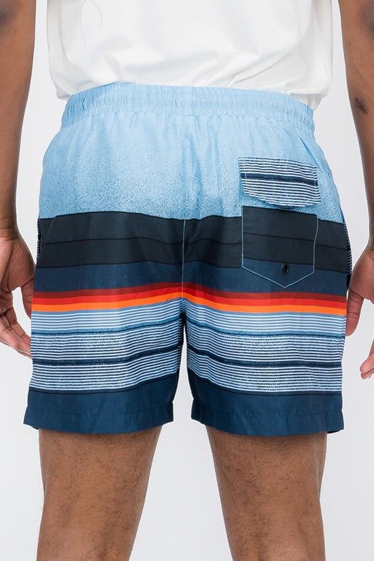 Stylish Blue Striped Swim Shorts for Men - Comfortable Quick-Dry Beachwear