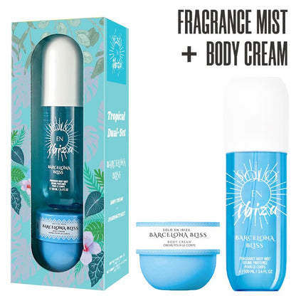 2-Piece Set, SOLO EN IBIZA Body & Hair Fragrance Mist And Body Cream Gift Box For Men And Women, Long Lasting Fragrance, 4 Different Scent, Perfect For Holiday Gifts, Dating, Daily Life, Parties