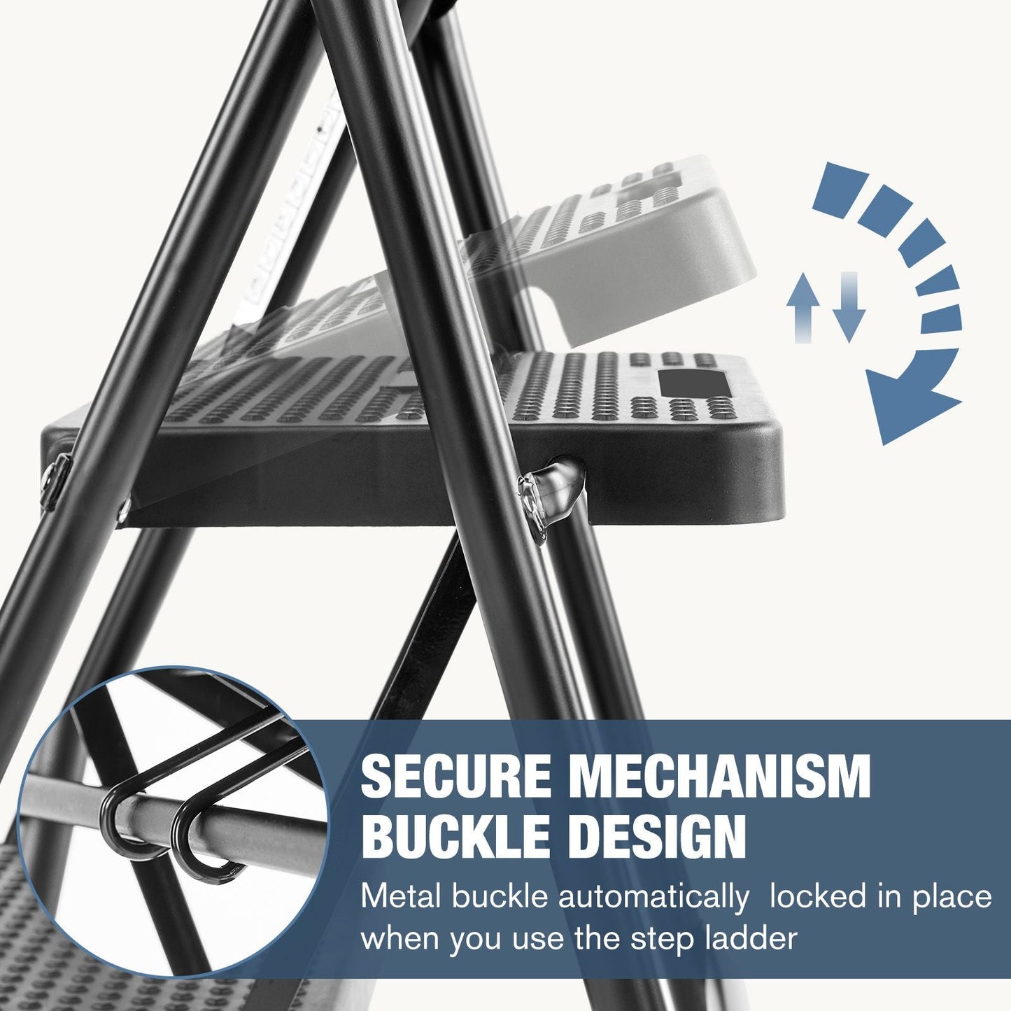 Household portable 3-layer step ladder, with safety buckle stable and safe