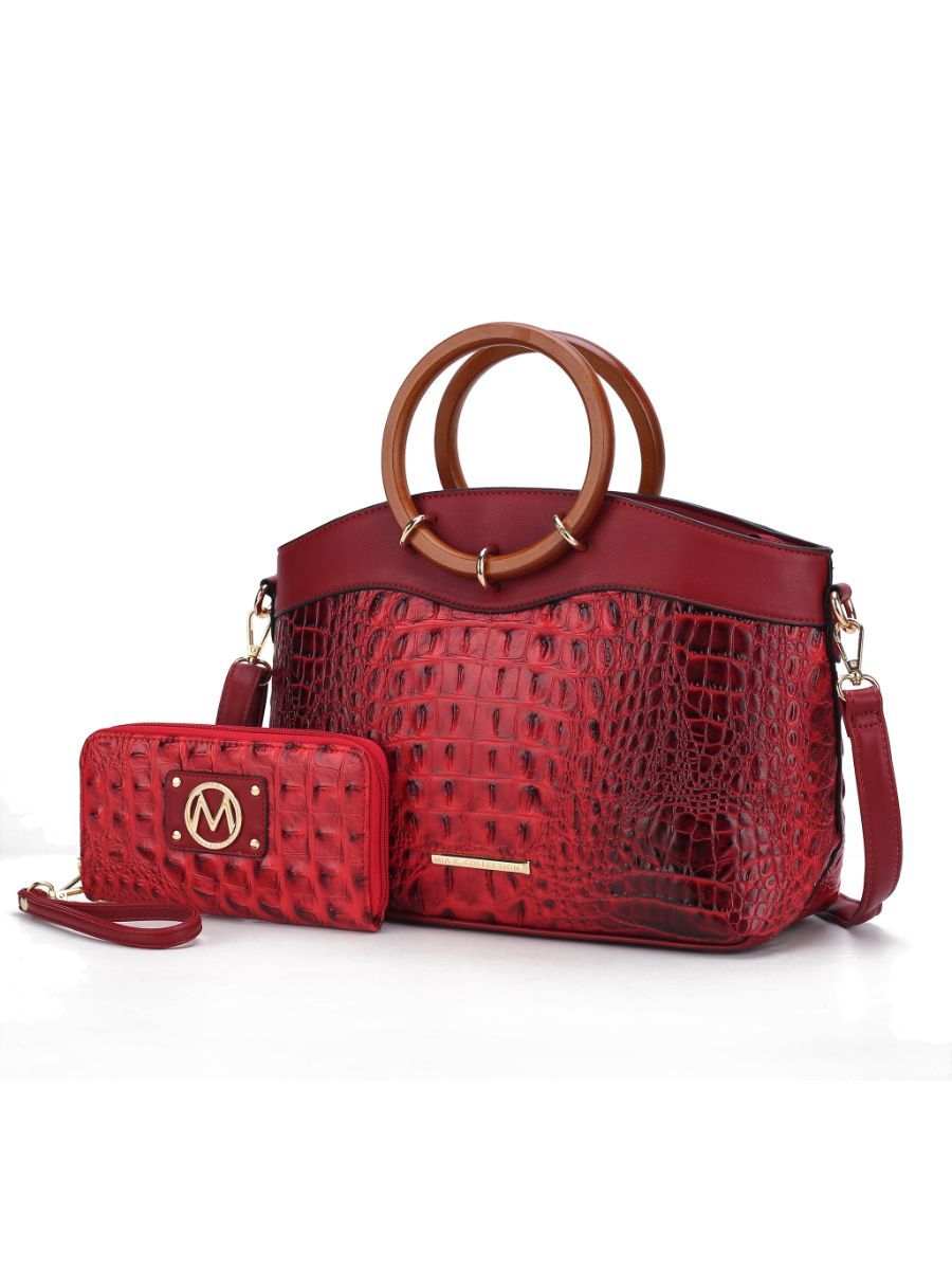 MKF Collection Phoebe Faux Crocodile Embossed Vegan Leather Women Tote with Wristlet Wallet Bag by Mia k