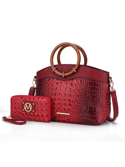 MKF Collection Phoebe Faux Crocodile Embossed Vegan Leather Women Tote with Wristlet Wallet Bag by Mia k
