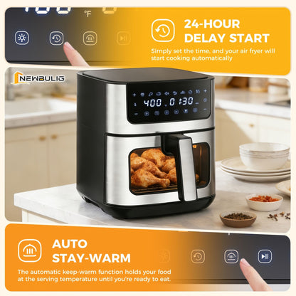 6.34QT Multi-Function Air Fryer with Ceramic Coating Suitable for Roast, Bake, Broil, Dehydrate, Reheat & Keep Warm, Digital Temperature (90°F-450°F), Easy-Clean Cooker for, -Type Plug ( Plug)
