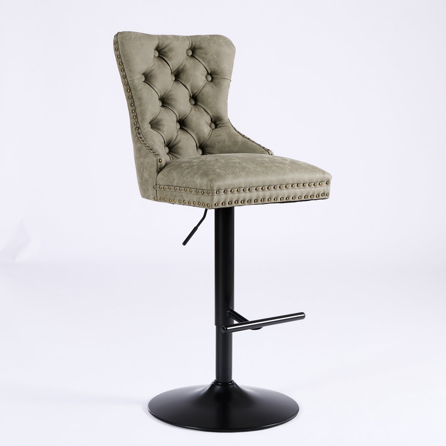 A&A Furniture,Aged And Retro PU Swivel Barstools Adjusatble Seat Height From 26-33 Inch, Modern Bar Stools With Backs Comfortable Tufted For Home Pub And Kitchen Island Olive Green,Set Of