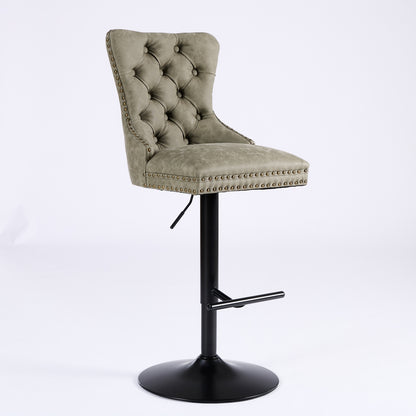 A&A Furniture,Aged And Retro PU Swivel Barstools Adjusatble Seat Height From 26-33 Inch, Modern Bar Stools With Backs Comfortable Tufted For Home Pub And Kitchen Island Olive Green,Set Of