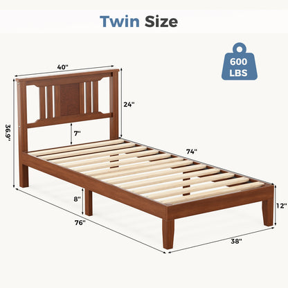 Solid Wooden Bed Frame With Headboard, Sturdy Wooden Crossbars For Support, Heavy Pine Bedroom Bed Frame