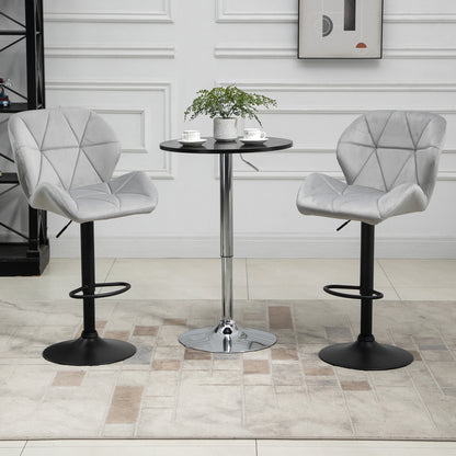 Adjustable Bar Stools Set Of 2, Armless Upholstered Swivel Counter Chairs, Barstools With Back, Footrest, Light Grey