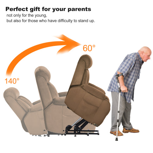 Lift Chair Recliner For Elderly Power Remote Control Recliner Sofa Relax Soft Chair Anti-skid Australia Cashmere Fabric Furniture Living Room  Brown