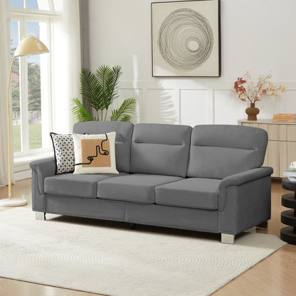 82 Modern Compressed Snowfleece Fabric 3-Seater Sofa, For Living Room, Bedroom, Office & Entertainment Spaces, Gray