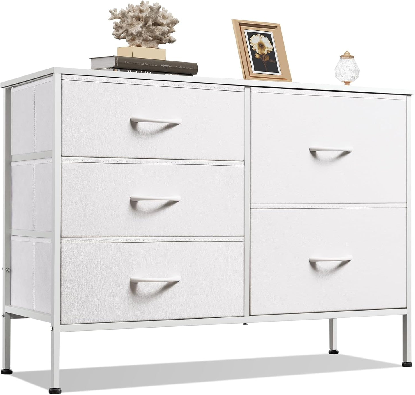 5 Drawer Dresser For Bedroom, Drawers With Wooden Top Metal Frame