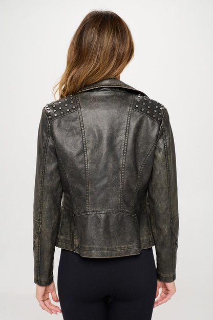 Women's Studded Faux Leather Moto Jacket