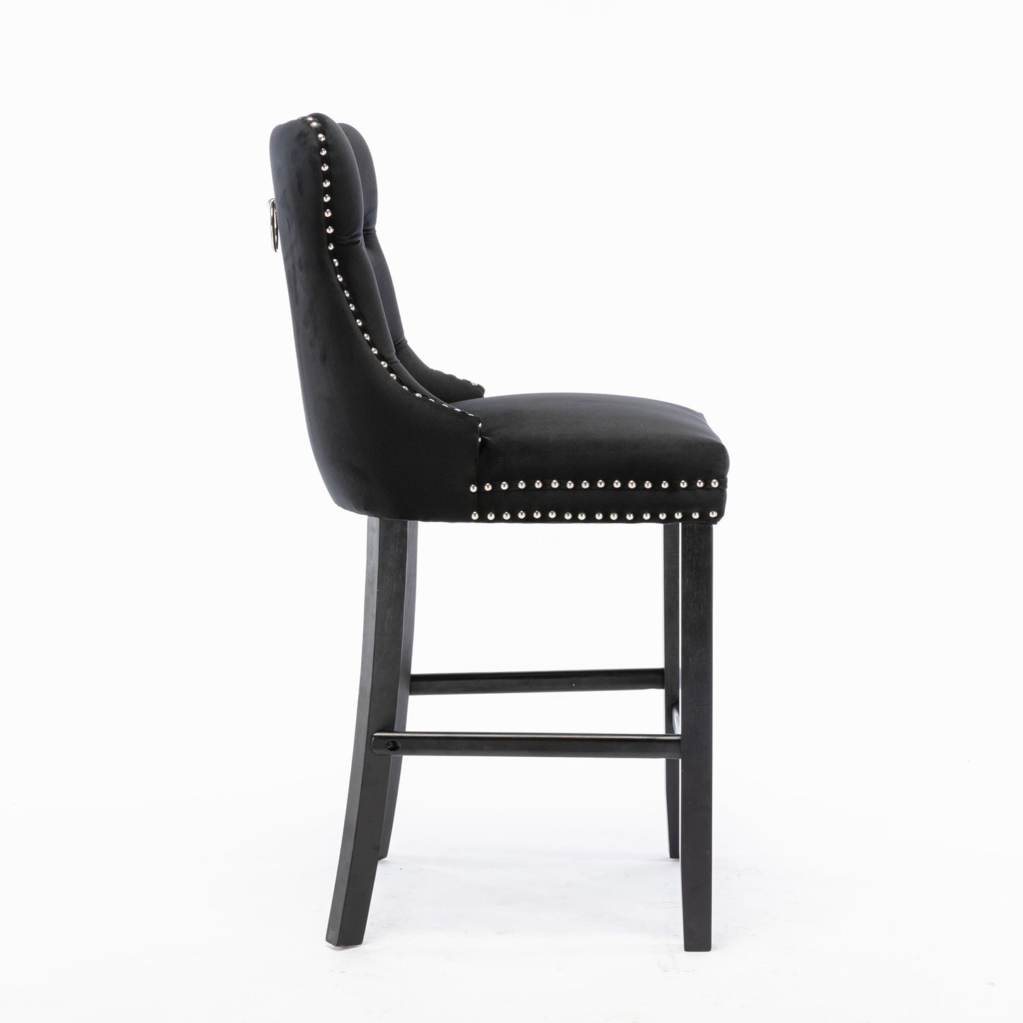 Contemporary Velvet Upholstered Barstools With Button Tufted Decoration And Wooden Legs, And Chrome Nailhead Trim, Leisure Style Bar Chairs,Bar Stools, Set Of 2 Black,SW2002BK