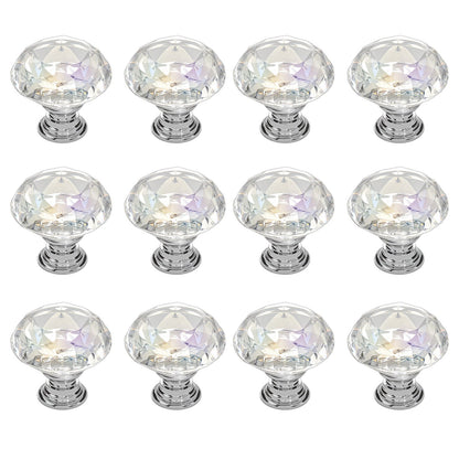 Cabinet Knobs, 12 Pack, 1.22 Inch Acrylic & Zinc Alloy Drawer Pulls Door Handles, Diamond Kitchen Solid Knobs Dresser Handles, Cupboard Hardware With Screws For Bathroom Closet Cabinets Drawers
