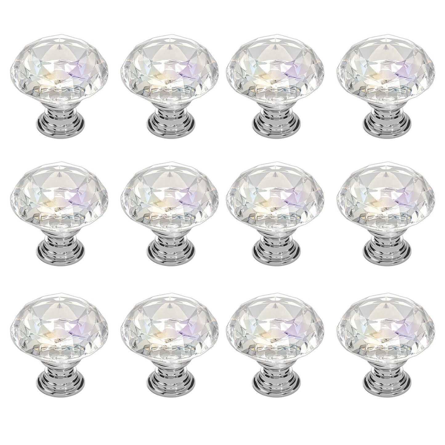 Cabinet Knobs, 12 Pack, 1.22 Inch Acrylic & Zinc Alloy Drawer Pulls Door Handles, Diamond Kitchen Solid Knobs Dresser Handles, Cupboard Hardware With Screws For Bathroom Closet Cabinets Drawers