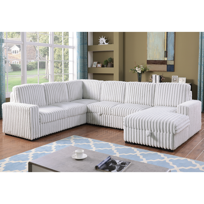 122 Inch Pull Out Couch, Rabbit Plush Fabric Sofa Bed & Comfy Upholstered, Oversized U Shape Sectional Sleeper Sofa Bed With Storage Chaise,GRAYISH WHITE