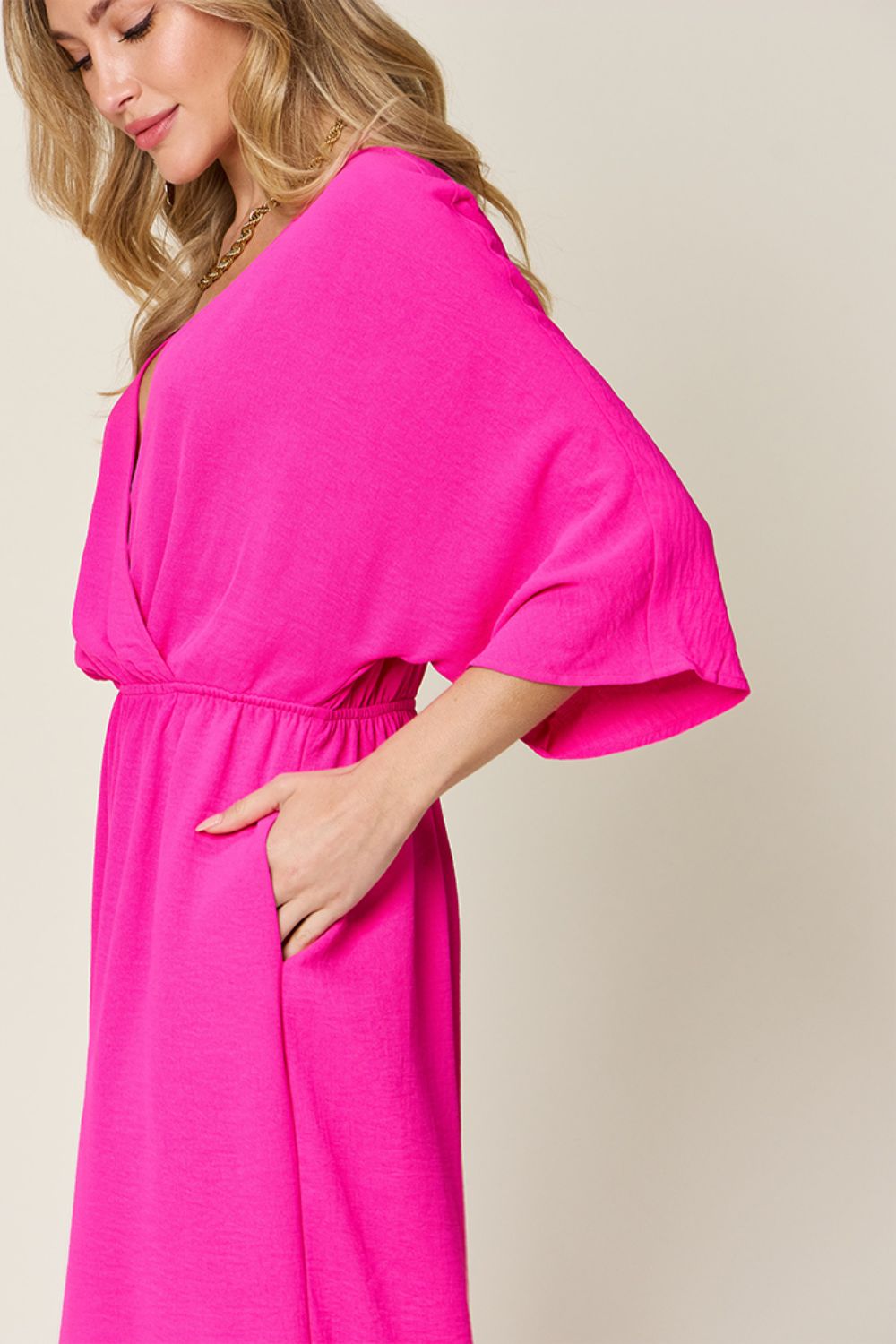 Tie-Waist Jumpsuit with Wide Legs and Short Sleeves
