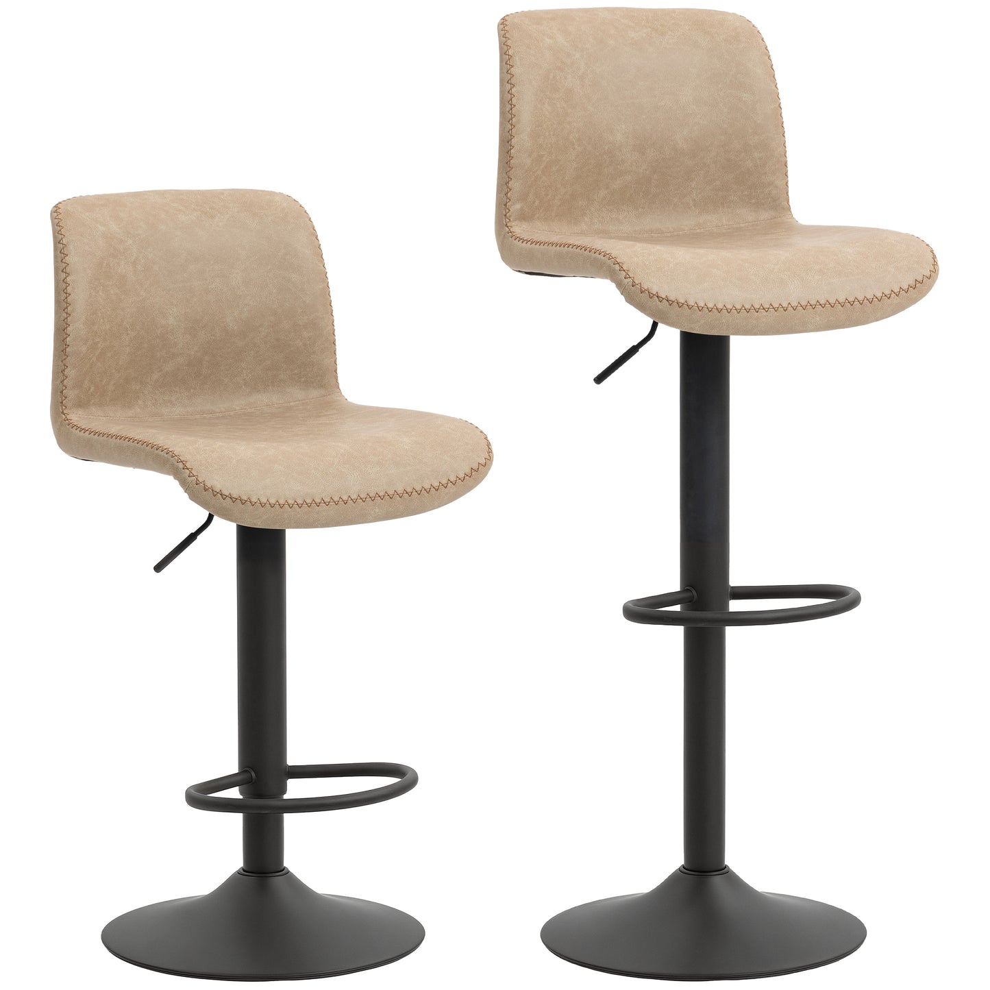 Bar Stools Set Of 2, PU Leather Barstools With Backrest And Footrest For Kitchen, Counter, Breakfast Bar, Light Brown