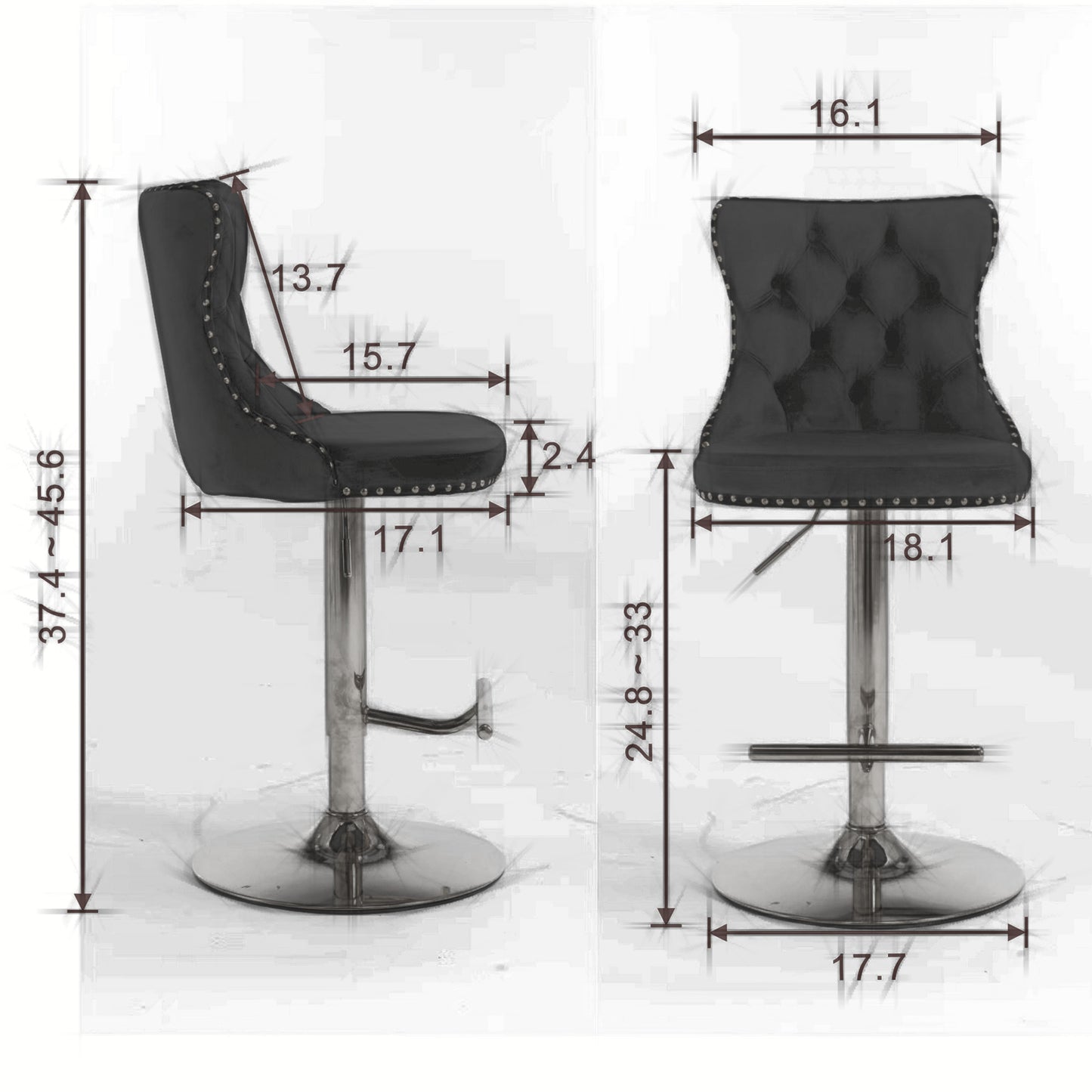 A&A Furniture,Golden Swivel Velvet Barstools Adjusatble Seat Height From 25-33 Inch
