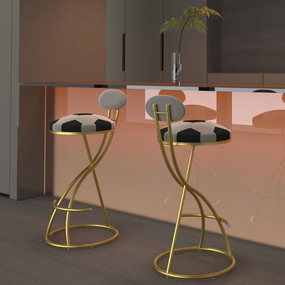 Football Print Bar Stools Set Of 2 Upholstered Counter Height Barstool For Kitchen Island S-shaped Velvet Metal Dining Chairs Gold Frame  Creamy White Back