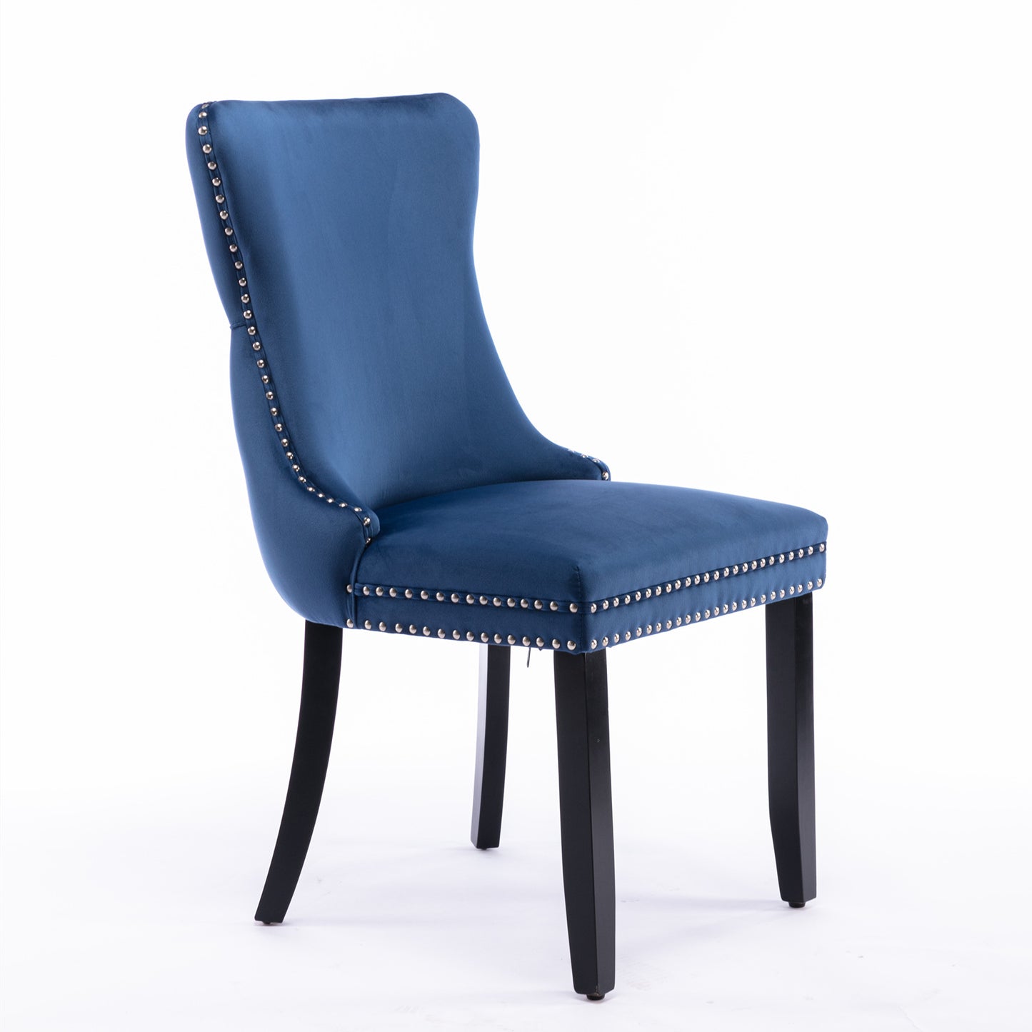 A&A Furniture,Upholstered Wing-Back Dining Chair With Backstitching Nailhead Trim And Solid Wood Legs,Set Of 2, Blue,SW8809BL, KD