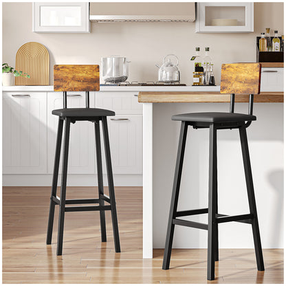 2 Bar Stools, Bar Height Stools, 29.1 Inches Tall Barstools With Back, Counter Bar Chairs For Kitchen Island, Steel Frame, Industrial Style, Easy Assembly, Rustic Brown And Ink Black