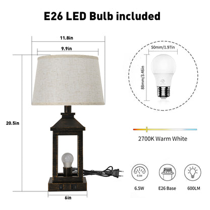 20.5in Black Gold Farmhouse Bedside Table Lamp, Suitable For Living Rooms, 3-Way Dimmable Touch Modern Bedside Table With 2 Lights For Bedrooms, Homes, Offices Including Light Bulbs