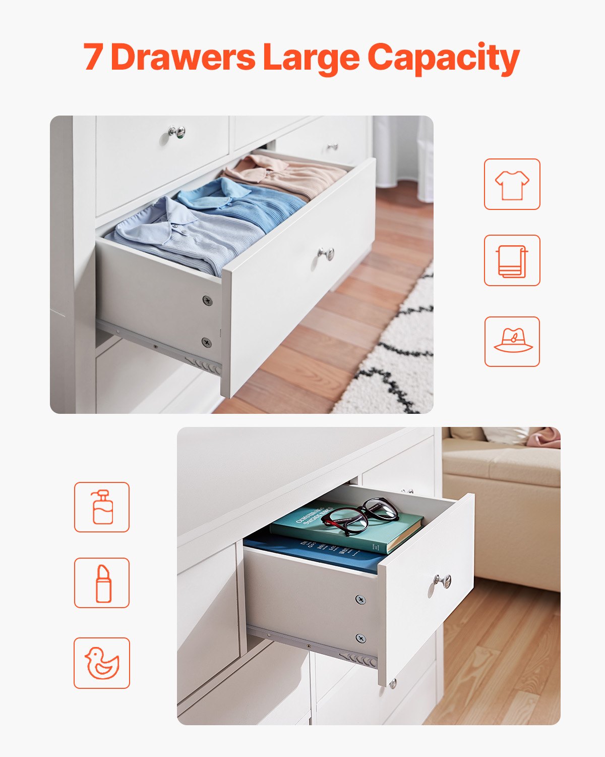 7 Drawer Dresser, Wooden Chest Of Drawers With Sliding With Anti-tip Device, Modern Minimalist Dresser Chest, Closet Storage Organizer For Living Room, Hallway, Bedroom, Entryway, Light Wood