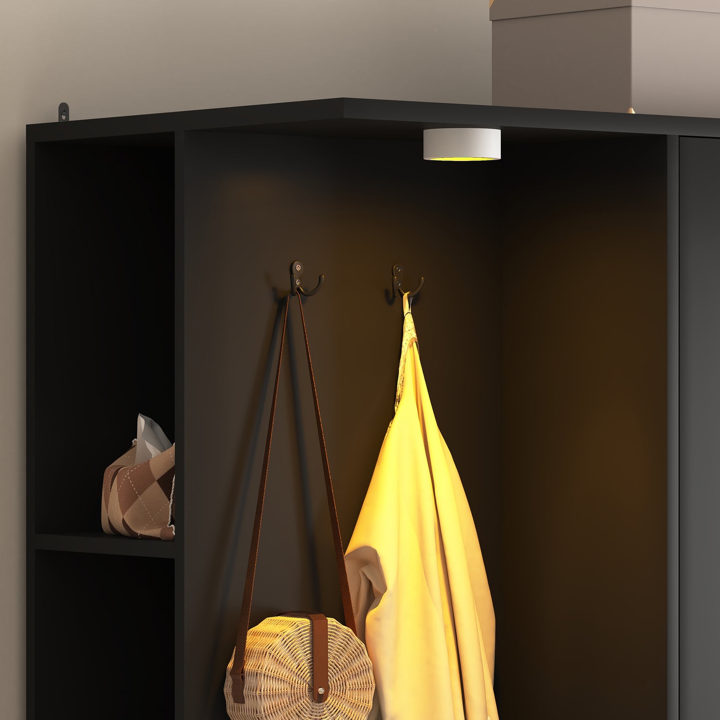 Wardrobe Closet 71.7 H, Bedroom Wooden Wardrobe With 2 Doors 6 Drawers, Modern Clothing Storage Cabinet Combination With Storage Shelves And Hanging Rail, Black