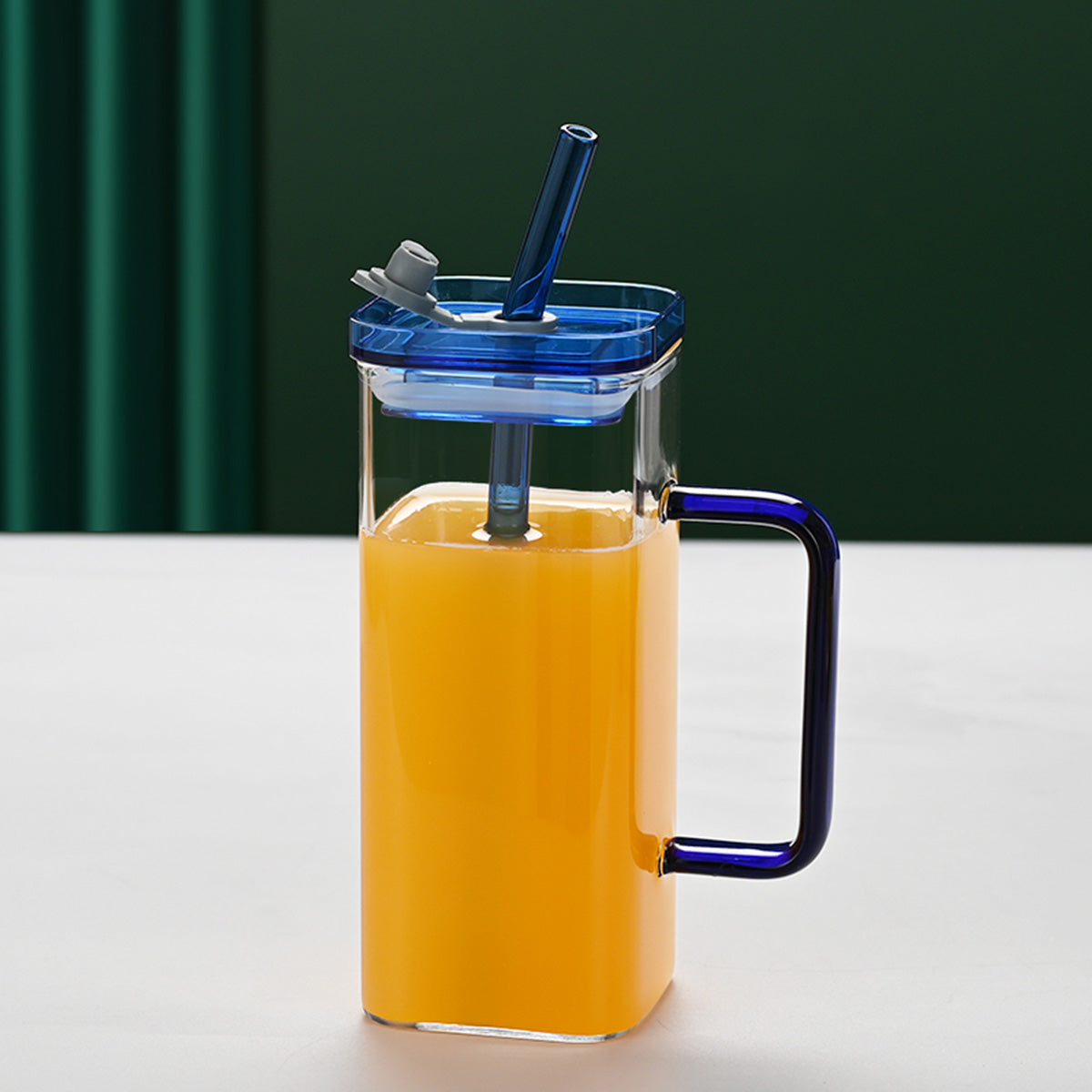 6 Pcs Glass Straw Cup, 6 Colors Square Glass Cup With Straw And Lid, High Borosilicate Glass Cup, Milk Cup, Juice Cup, Cold Drink Cup, Coffee Cup, Tea Cup, Office Cup, Gift Cup