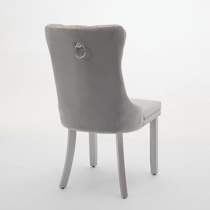 A&A Furniture, Nikki Modern, High-end Tufted Solid Wood Contemporary Velvet Upholstered Dining Chair With Wood Legs Nailhead Trim 2-Pcs Set, Light Gray,