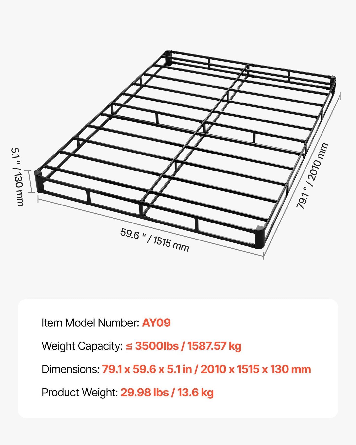 Box Spring, Queen Size Bed Frame With Washable Fabric Cloth, Heavy Duty Metal Frame For Queen Bed, 5.1 In Mattress Foundation, 3500 Lbs Max Weight Capacity, Easy Assembly, 79.1 X 59.6 X 5.1 In