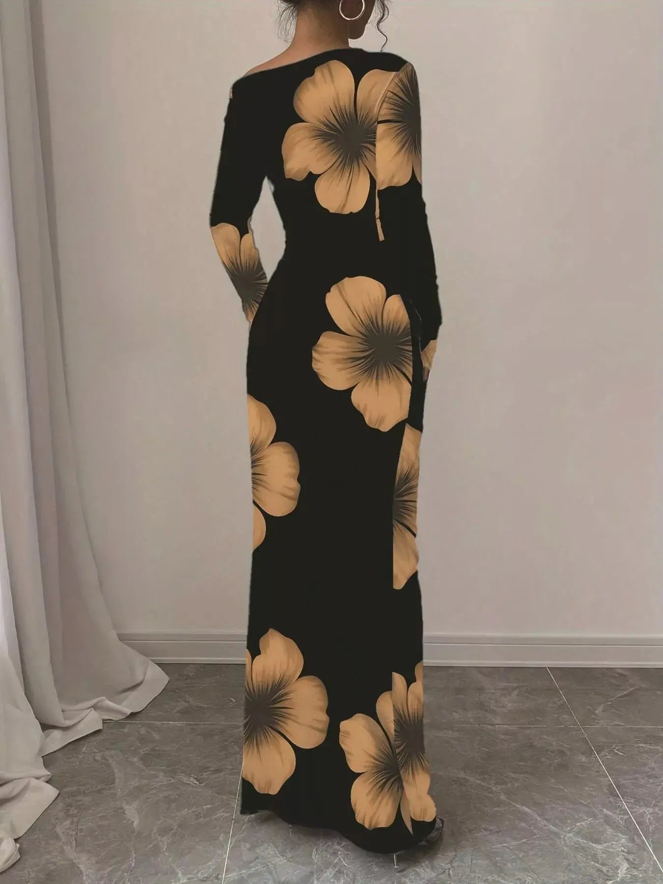 Floral Print One Shoulder Maxi Dress