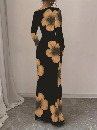 Floral Print One Shoulder Maxi Dress