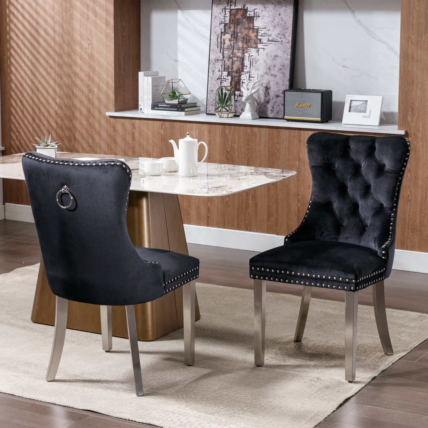 Nikki Modern, High-end Tufted Solid Wood Contemporary Velvet Upholstered Dining Chair With Chrome Stainless Steel Plating Legs