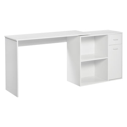 L Shaped Computer Desk, 180° Rotating Corner Desk with Storage Shelves, Drawer and Cabinet, Study Workstation for Home Office, White