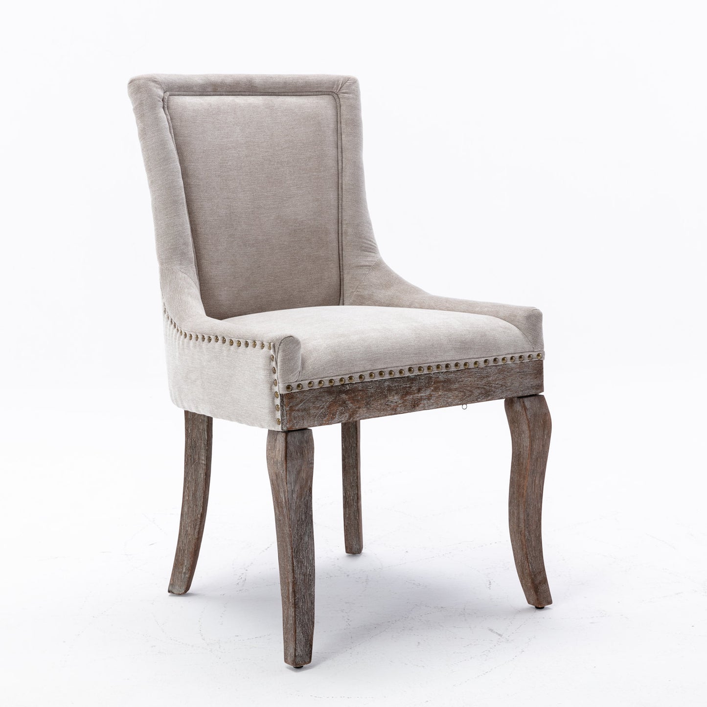 AA Furniture  Ultra Side Dining Chair  Thickened Fabric Chairs With Neutrally Toned Solid Wood Legs Bronze Nail Head  Set Of 2 Beige