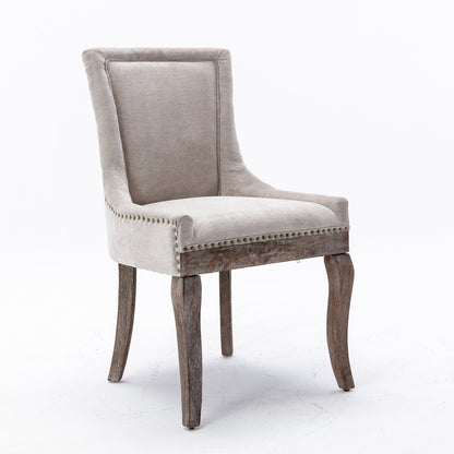 AA Furniture  Ultra Side Dining Chair  Thickened Fabric Chairs With Neutrally Toned Solid Wood Legs Bronze Nail Head  Set Of 2 Beige