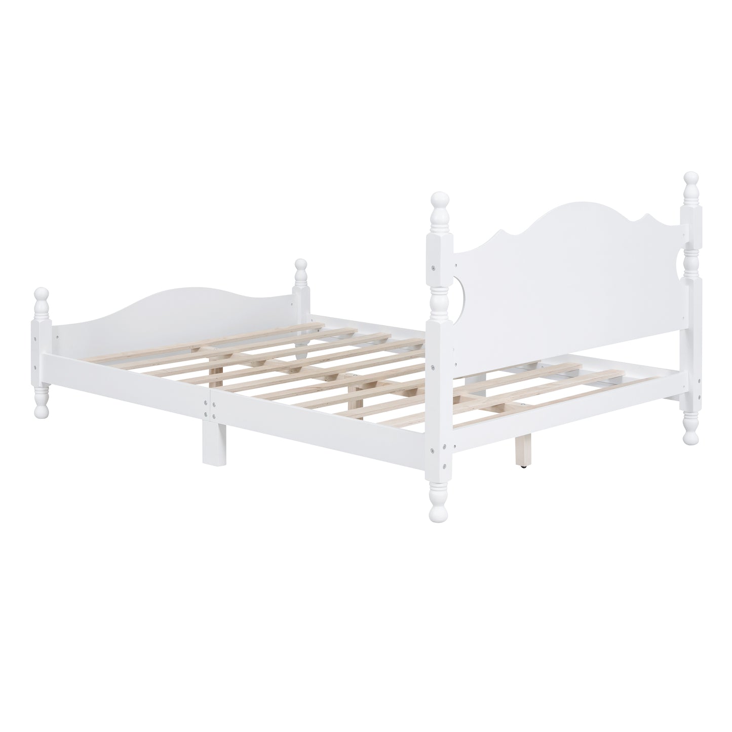 Full Size Wood Platform Bed Frame,Retro Style Platform Bed With Wooden Slat Support,White